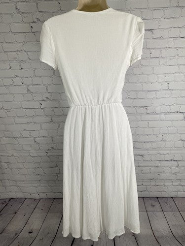 WAYF Where Are You From White Short Sleeve Elastic Waist Flowy Midi Dress XS