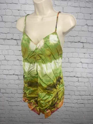 Banana Republic Green Tie Dye 100% Silk V Neck Spaghetti Strap Cami Top S