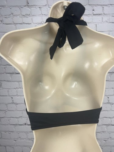 Aerie Black Scoop Neck Plunge Halter Tie Neck Bikini Swim Top Size S
