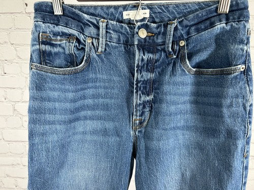 Good American Medium Wash Distressed Straight Leg Denim Blue Jeans 8/29 (29x31)