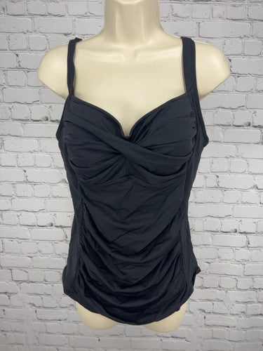 Soft Surroundings Sunsets Black Ruched Twist Front Tankini Swim Top L