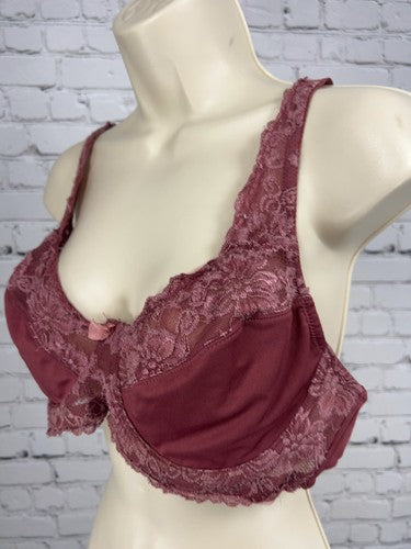 Prima Valentina Mauve Floral Lace Sheer Unlined Underwire Bra 38DD