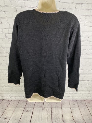 VTG Worthington Black Floral Beaded Embroidered Shoulder Pad Pullover Sweater M