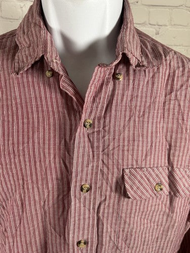 VTG Levi’s Brick Red White Striped Lightweight Long Sleeve Button Up Shirt M