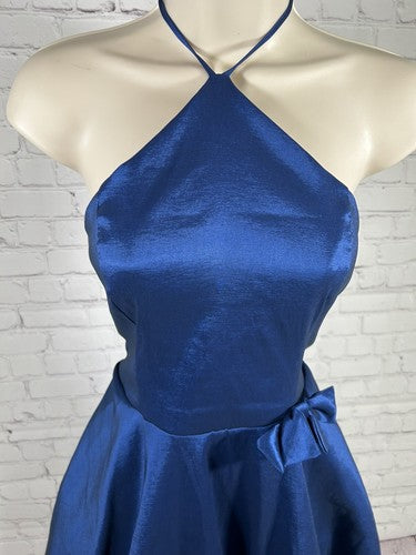 Teeze Me Blue Halter Short Bubble Hem Fit And Flare Party Dress Junior’s 11