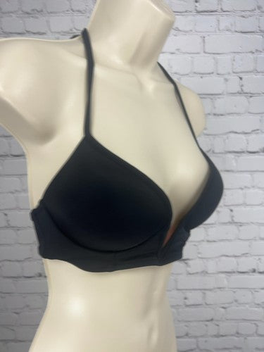 Victoria's Secret PINK Black Plunge Push Up Padded Halter Tie Bikini Top Size S