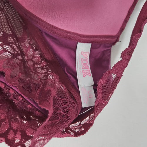 Victoria's Secret PINK Berry Floral Lace Wireless Racerback Push Up Bra Size L