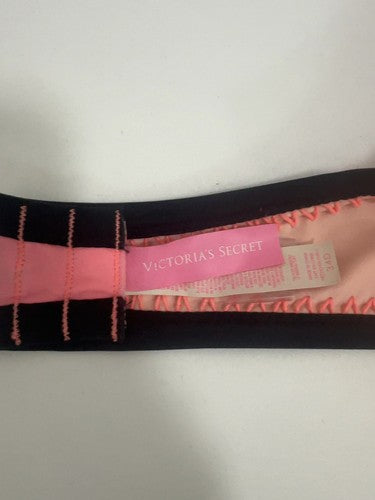 Victoria's Secret Pink Black Whipstitch Padded Strapless Bandeau Bikini Top 34D
