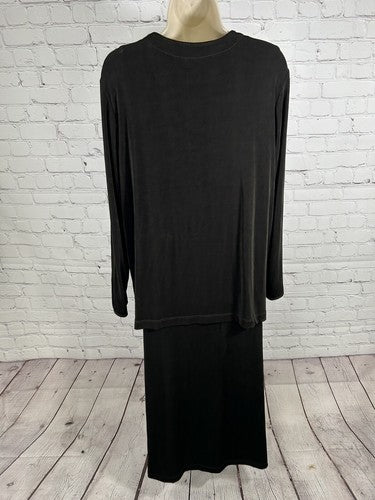 VTG Citiknits Slinky Black 3 Piece Set Maxi Skirt Tank Top & Sweater Outfit L