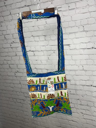 NWD India Boutique Blue Floral Mirror Embroidered Boho Crossbody Shoulder Bag