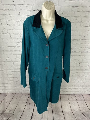 VTG Jason Matthews Teal Long Sleeve Front Back Slits Button Up Top Women’s 12