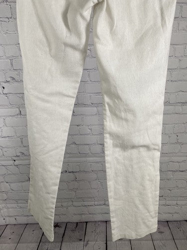 IXOS Tan Linen Drawstring Waist Straight Leg Pants Pockets Italy Small (26x29)