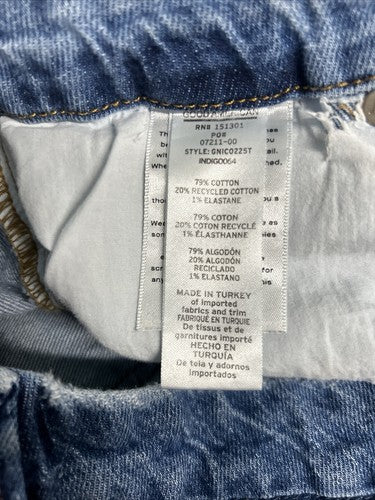 Good American Medium Wash Distressed Straight Leg Denim Blue Jeans 8/29 (29x31)