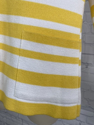 Optimum NZ White Yellow Striped 3/4 Sleeve Cape Collared 3 Button Knit Sweater S