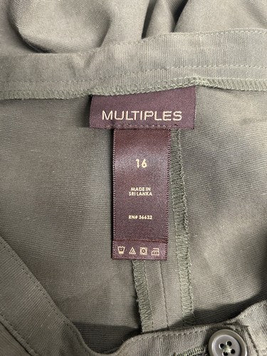 NWT Multiples Green Stretch Pleated Elastic Waist Wide Leg Pants 14 (34x31.5)