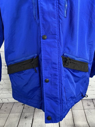 Polar Edge Black Blue Full Zip Peek A Boo Hood Snap Up Jacket Coat XL