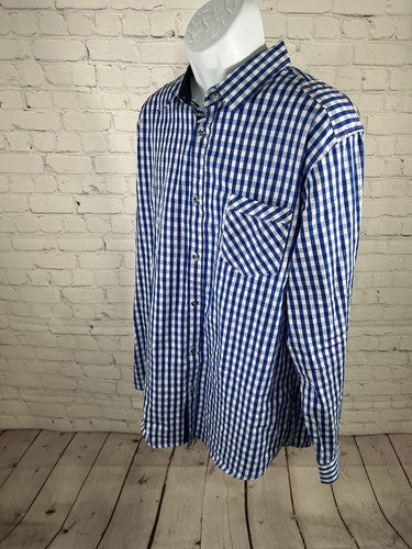 NWT Glory Star White Blue Checkered Long Sleeve Button Up Men’s Dress Shirt XL