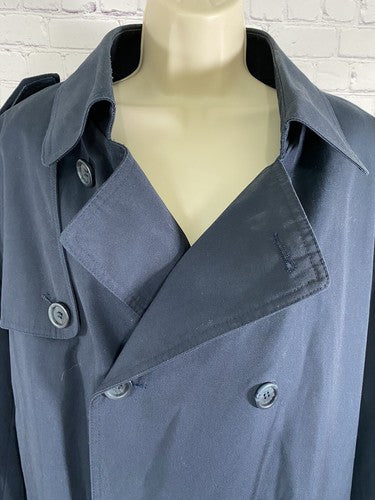 VTG Oleg Cassini Navy Blue Double Breasted Collared Belted Coat Jacket 46R