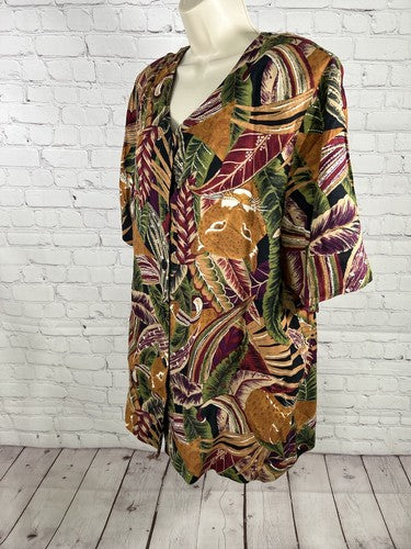 VTG A Personal Touch Colorful Shoulder Pad Button Up Jungle Themed Blouse 22W