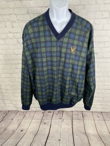 VTG Sunderland Of Scotland Blue Green Plaid Classic Pullover USGA 1894 Men’s L