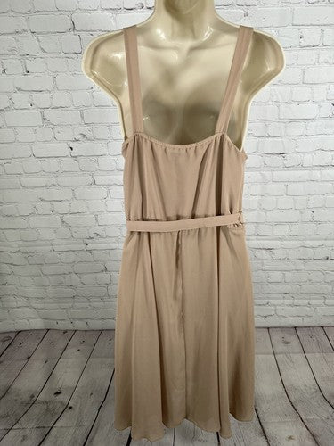 VTG Cobina Light Brown Sleeveless Beaded Neckline Belted Semi Sheer Dress XS
