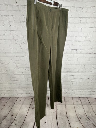 NWT Multiples Green Stretch Pleated Elastic Waist Wide Leg Pants 14 (34x31.5)