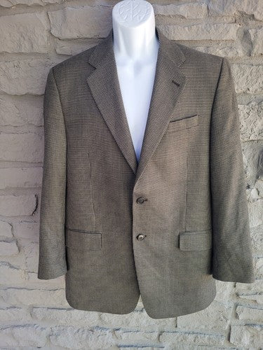 Peerless Couture International Silk & Wool Check Nailshead Black Gray Blazer 40R