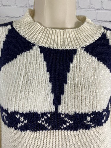 NWD VTG A Little Extra Spice White Blue High Neck Long Knit Sweater Size 24W/44