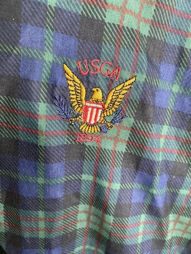 VTG Sunderland Of Scotland Blue Green Plaid Classic Pullover USGA 1894 Men’s L