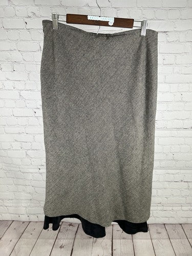 Lauren Ralph Lauren Black Brown Herringbone 100% Wool Layered Long Skirt 12
