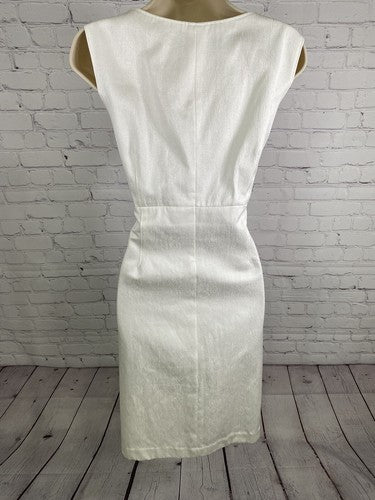 Sharagano Suits White Shift Dress Long Jacket 2 Piece Set Embroidered Beaded 12