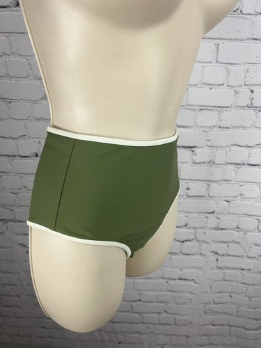 Aerie Olive Green Cream Trim Tie Front High Rise Bikini Swim Bottoms XS