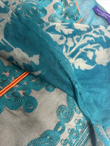 Sana Safinaz Brown Orange Blue Semi Sheer Long Sleeve Women’s Kurti Size XS