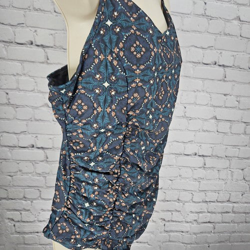 DownEast Swim Navy Floral Ruched Strappy Back One Piece Swimsuit Size XXL