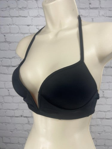 Victoria's Secret PINK Black Plunge Push Up Padded Halter Tie Bikini Top Size S
