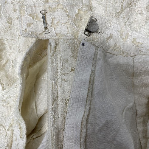 VTG Pastille Ivory Lace Cotton Blend Short Straight Pencil Skirt USA Size 8