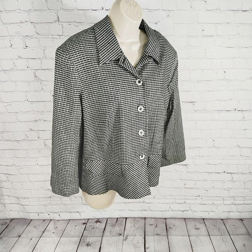 VTG Sharon Young Black White Checkered Contoured Blazer Women's Size 12