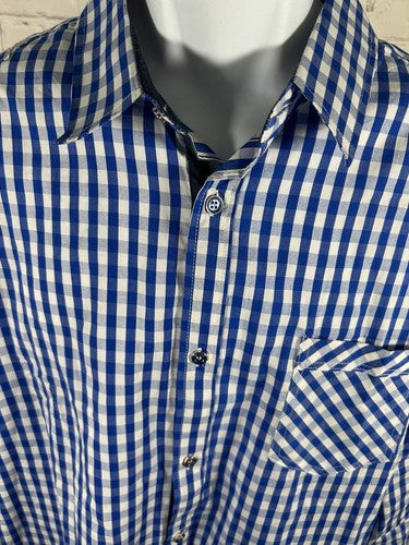 NWT Glory Star White Blue Checkered Long Sleeve Button Up Men’s Dress Shirt XL