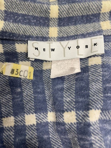 VTG Style New York Blue White Collared Long Sleeve Plaid Flannel Button Up L