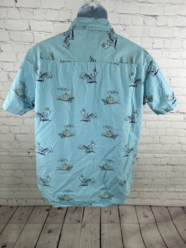 Ditch Plains Ricky Singh Blue Beach Themed Button Down Short Sleeve Shirt L