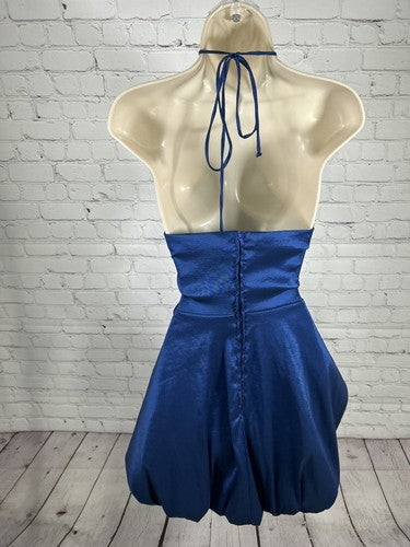 Teeze Me Blue Halter Short Bubble Hem Fit And Flare Party Dress Junior’s 11