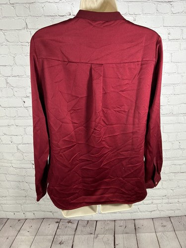 Elizabeth & Clarke Red 100% Unstainable Vegan Silk Long Sleeve Button Up 6
