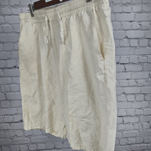 SIR7 Studio Cream Linen Cotton Blend Drawstring Elastic Waist Shorts L