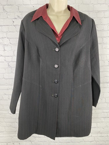 VTG Fashion Bug Black Red Striped Blazer Jacket With Red Dickie Collar 16W