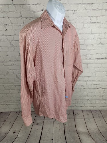 Brooks Brothers 346 Red White Striped Long Sleeve 100% Cotton Button Up Shirt L
