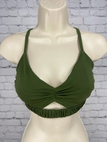 Shade & Shore Olive Green Ruched Underwire Cutout Bikini Swim Top 34D