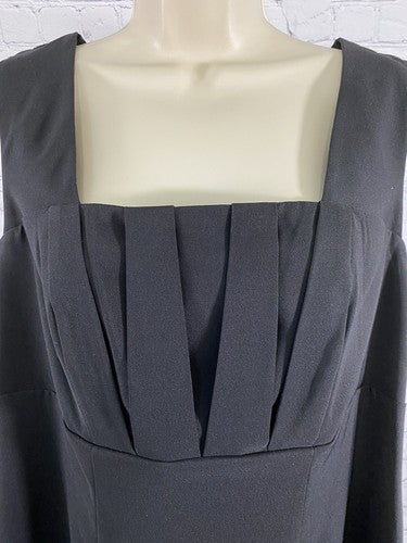 Perceptions Black Sleeveless Layered Front Square Neck Back Zip Shift Dress 14W