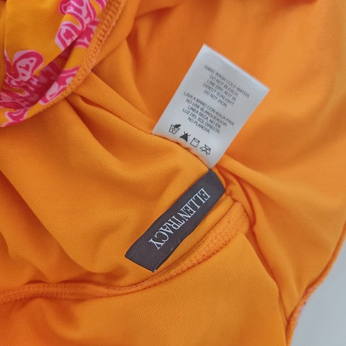 Ellen Tracy Orange Pink Coral Print Twist Front Halter One Piece Swimsuit 10