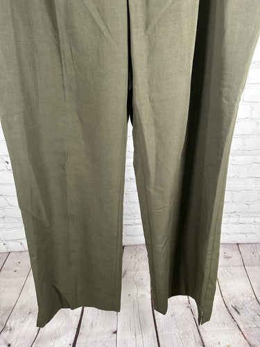 NWT Multiples Green Stretch Pleated Elastic Waist Wide Leg Pants 14 (34x31.5)