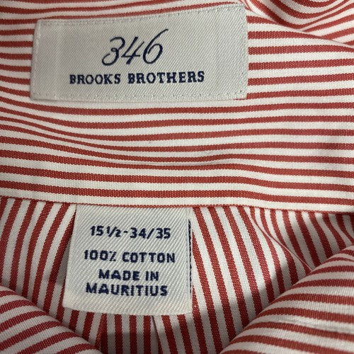 Brooks Brothers 346 Red White Striped Long Sleeve 100% Cotton Button Up Shirt L